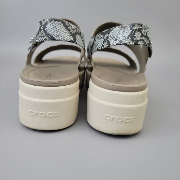 Crocs Womens Brooklyn Low Wedge Slingback Sandal Snake Print 206453 Beige Size 9 - Picture 9 of 13